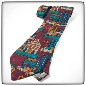 Imported Silk Adolfo Buildings Streets Necktie 56L